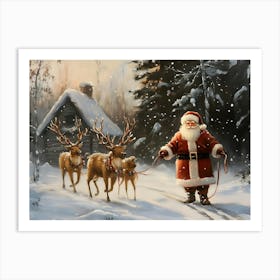 Santa And Reindeer 1 Art Print