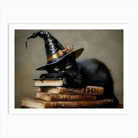 Witch Cat On Books 1 Art Print