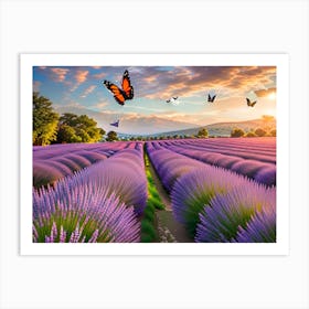 Lavender Field With Butterflies Art Print