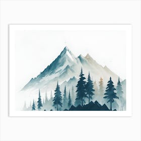 Mountain And Forest In Minimalist Watercolor Horizontal Composition 342 Art Print