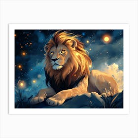 Lion At Night Art Print