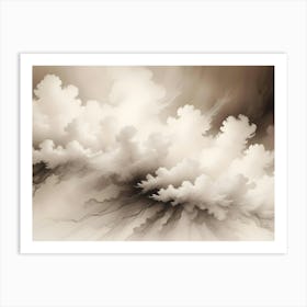 Abstract Fractal Art With Swirling, Cloud Like Formations In Shades Of Sepia, Creating A Sense Of Depth, Texture, And Ethereal Beauty Art Print