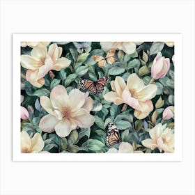 Magnolias And Butterflies Art Print