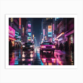 Neon City At Night Paintings Art Print Art Print