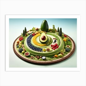 Avocado Centered On Earths Curvature Symbolizing A Macrobiotic Diet Topped With Legumes Vitamins Art Print