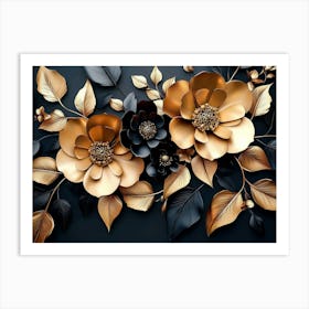 Gold And Black Flowers 10 Art Print