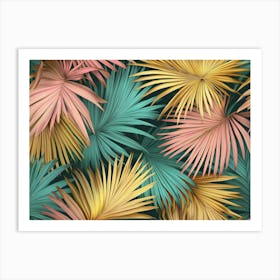 Tropical Colorful Textured Palm Leaves, Golden, Pink, Green 1 Art Print