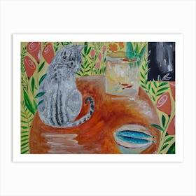 Cat, Fish & Nature Wall Painting Art Print