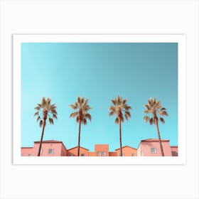 Row Of Pastel Colour Houses And Palm Treen On The Beach Summer Photography Art Print