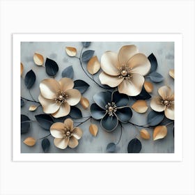 Gold And Black Flowers 5 Art Print