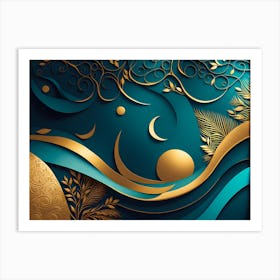 Gold And Blue Abstract Background vector art Art Print