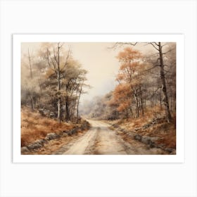 A Painting Of Country Road Through Woods In Autumn 14 Art Print