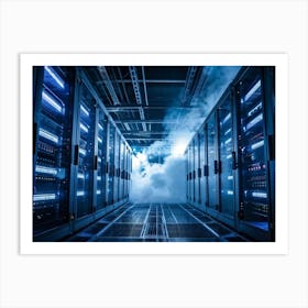 Advanced Data Center Basking In Cool White Light Rows Of High Performance Energy Efficient Servers (7) Art Print