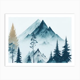 Mountain And Forest In Minimalist Watercolor Horizontal Composition 24 Art Print