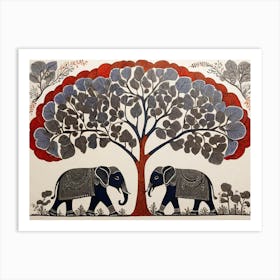 Default Traditional Gond Art From India Of Elephants And Trees 0 Art Print