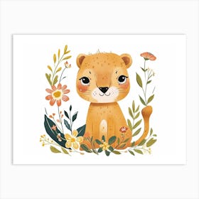 Little Floral Mountain Lion 3 Art Print