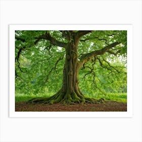 A Diligently Thriving Oak Tree Sprouting Mightily Against The Backdrop Of A Verdant Forest Its Stur 2 Art Print