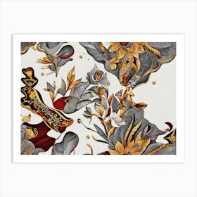 Gold And Silver Floral Pattern Art Print