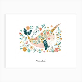 Little Floral Narwhal 2 Poster Art Print