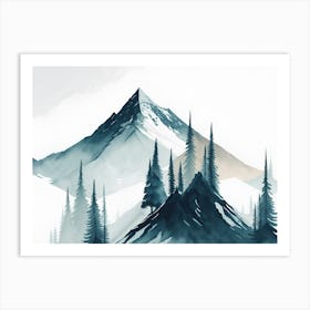 Mountain And Forest In Minimalist Watercolor Horizontal Composition 352 Art Print