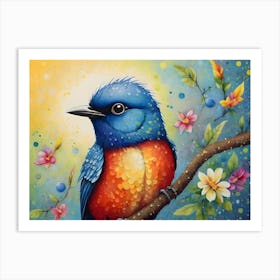 Beautiful Colorful Bird On A Branch Art Print