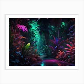 Futuristic neon cyberpunk jungle 1 Art Print