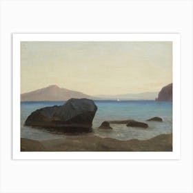 Vintage Painting Rock In The Water Art Print