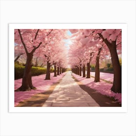 A Picturesque Pathway Lined With Cherry Blossom Trees Paintings Art Print Art Print