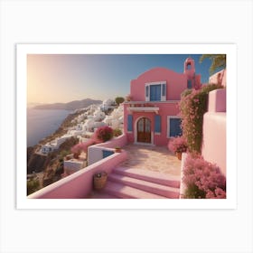 Pink House In Santorini Art Print