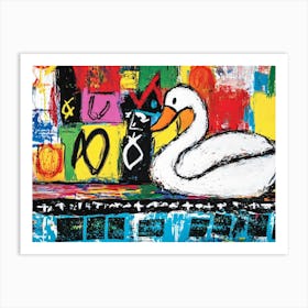 Swan Abstract 90s Oil Painting Art Print