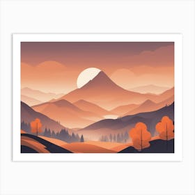 Misty mountains horizontal background in orange tone 95 Art Print