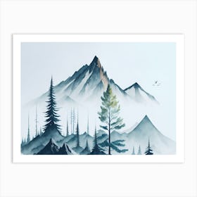 Mountain And Forest In Minimalist Watercolor Horizontal Composition 124 Art Print