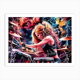 Female Rock Drummer Painting #3 Art Print