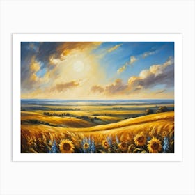 A Sun Drenched Pastoral Scene Unfolds Featuring Towering Sunflowers Reaching For The Bright Golden (2) Art Print