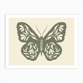 Folk Art Butterfly 02 - Sage Green Art Print