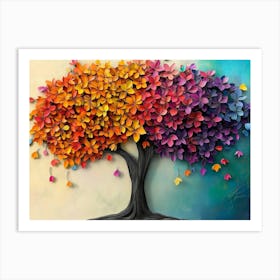 A Vibrant Floral Tree with Colorful Leaves Adorns an Abstract Art Print