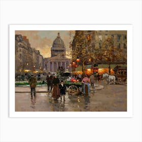 Pantheon Evening, Boulevard De La Madeleine, Paris by Edouard Cortes | French Post-Impressionism c1930 Cityscape at Dusk Gallery Wall Scenery Art Print