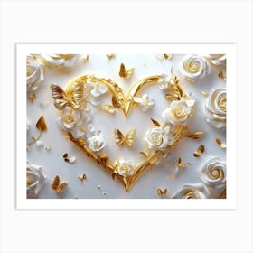 Gold Roses And Butterflies 2 Art Print