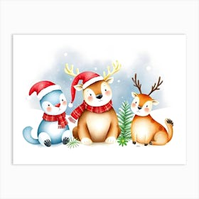 Christmas Animals Art Print