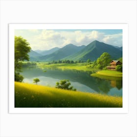 Serenity by the Lake: A Masterpiece of Landscape Art Art Print