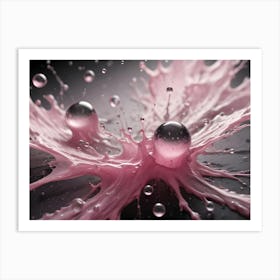 Close Up Shot Of A Pink Liquid Splash With Two Clear Water Droplets In The Center Art Print