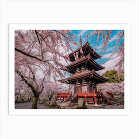 Pagoda among cherry blossoms Art Print