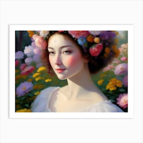 Lady With Flowers In Hair Art Print