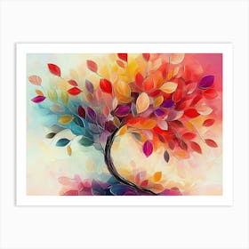 Vibrant Tree With Colorful Leaves 3d Abstract Art Print