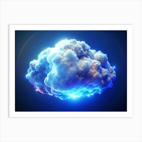 Blue Glowing Cloud On A Dark Background 1 Art Print