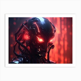 Cyborg head emerging from the darkness Art Print