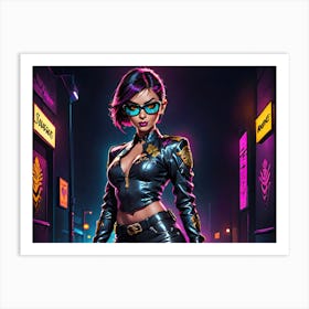 Girl In A Leather Jacket Art Print