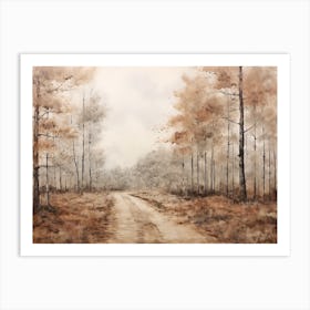 A Painting Of Country Road Through Woods In Autumn 43 Art Print
