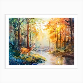 Watercolor Of Deer In The Forest Art Print