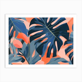 Tropical Leaves, pleasing colors of Peach and Blue, 1275 Art Print